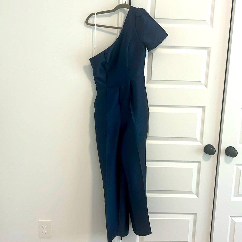 Lulu's Midnight Blue One Shoulder Jumpsuit